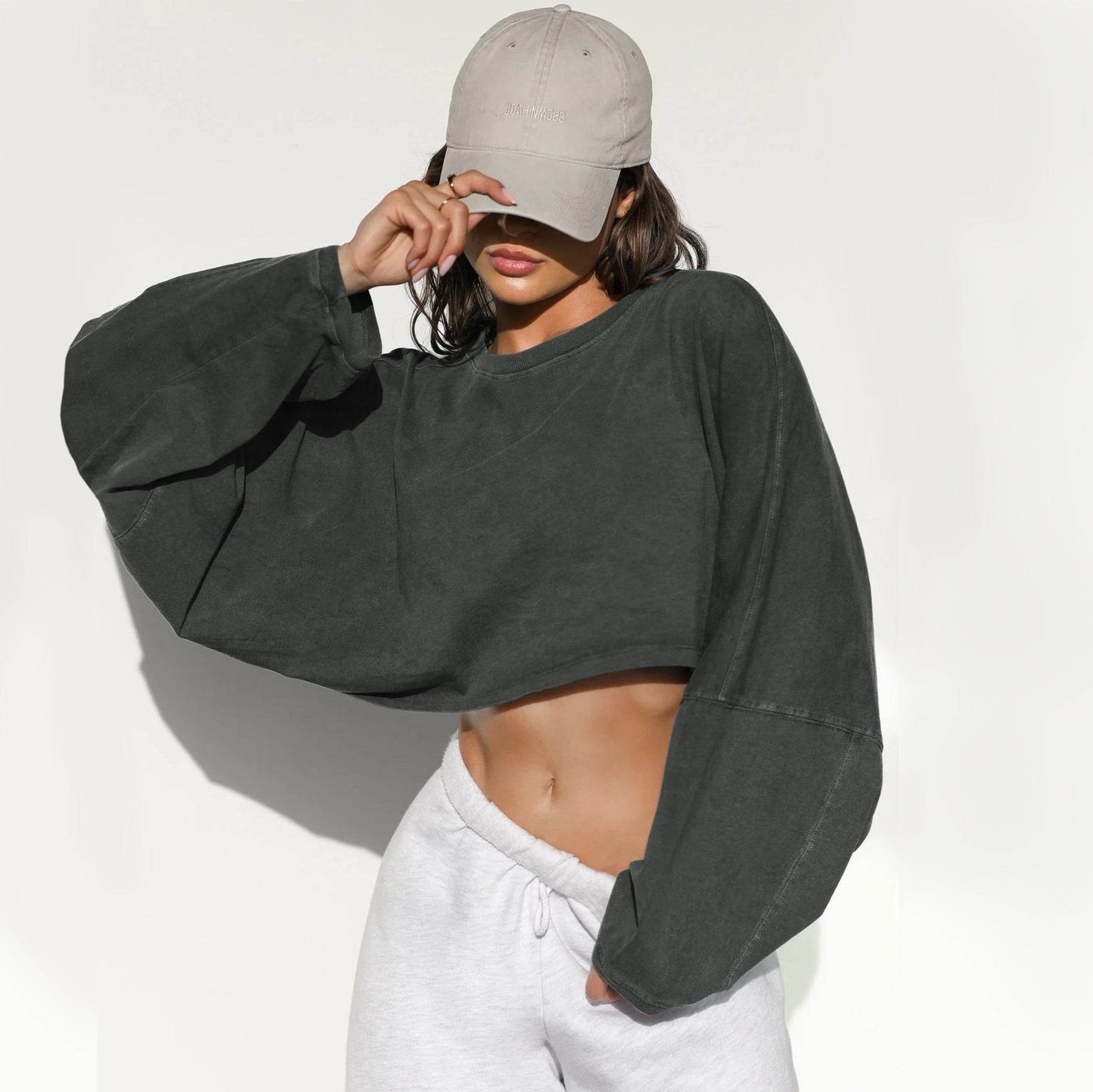 Vintage Hoodie Women's Long Sleeve Crop Knitwear Sport Yoga - IntuitiveEncBoutique