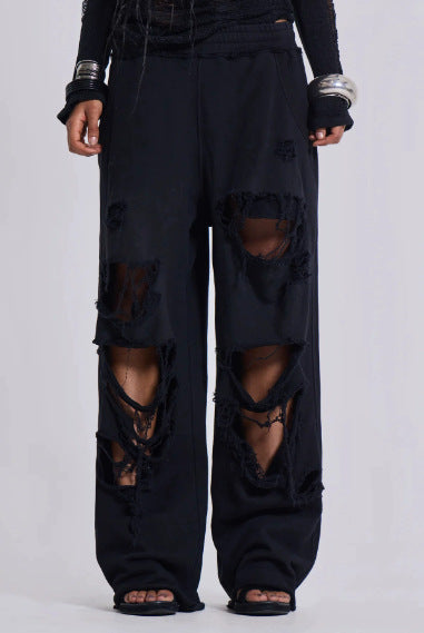 Trendy Casual Pants Street Hip-hop Distressed Design Wide-leg Loose Sweatpants
