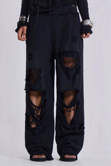 Trendy Casual Pants Street Hip-hop Distressed Design Wide-leg Loose Sweatpants - IntuitiveEncBoutique
