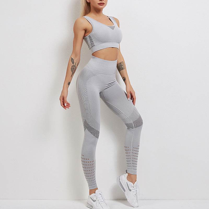 High Waist Slimming Peach Bottom Hollow Out Women's Yoga Pants Set - IntuitiveEncBoutique