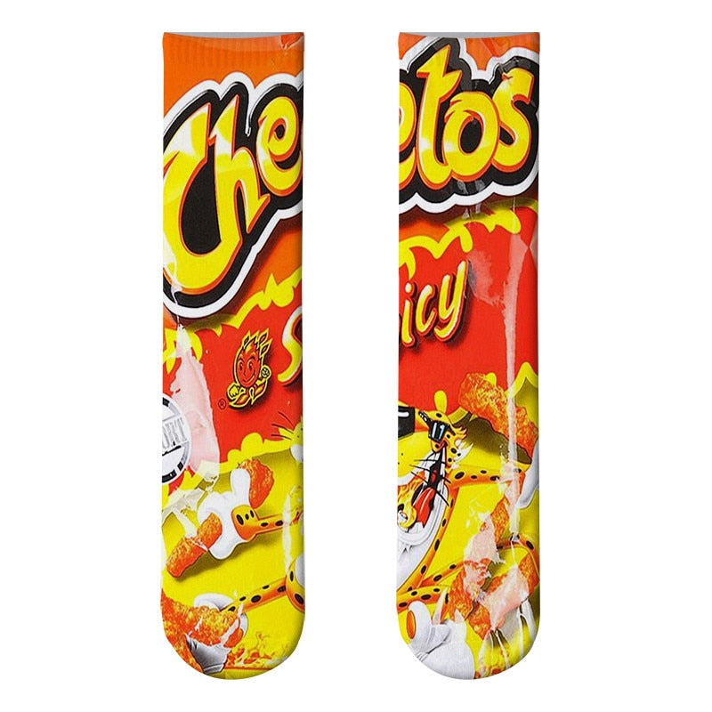 New Fashion Harajuku Kawaii Socks Man Cotton Cartoon Food Print Casual Cotton Hip Hop Unisex Happy Funny skarpety