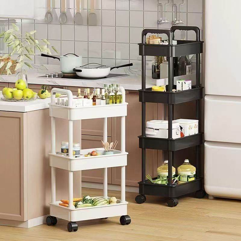 White rolling storage cart. Multifunctional, open shelves for books, ideal for kitchen & bedroom storage - IntuitiveEncBoutique