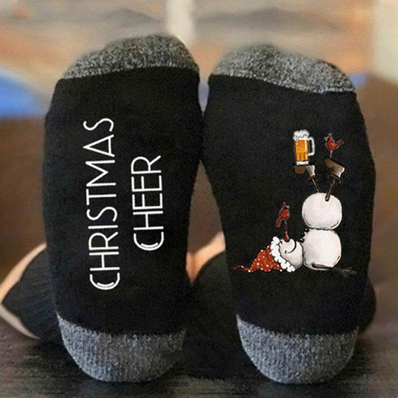 Christmas Sock Color Blocking Sub Letter Medium Tube Sock Trend Snowman Printed Sock - IntuitiveEncBoutique