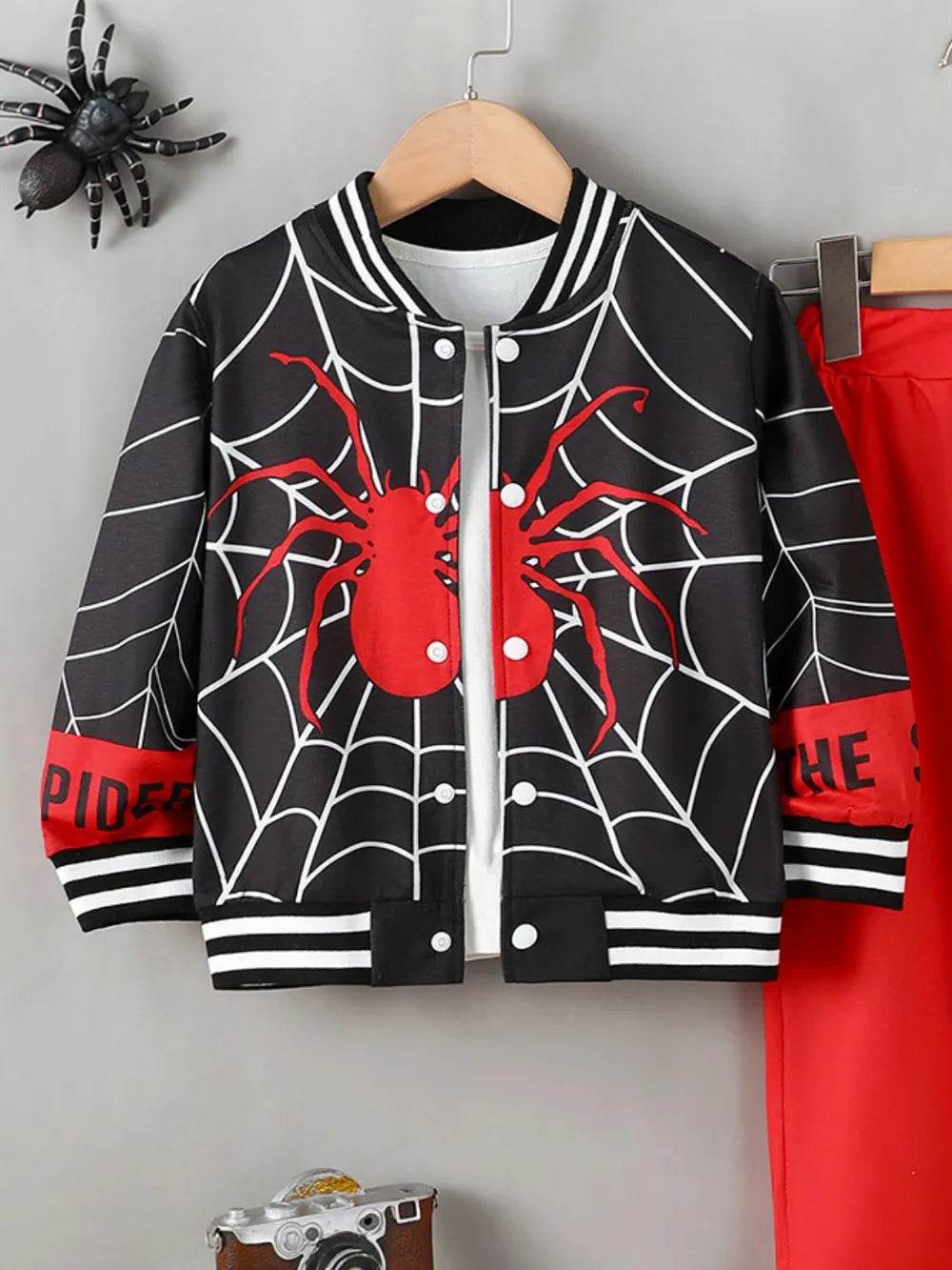 Spider Baseball Collar Top and Pants Set - IntuitiveEncBoutique