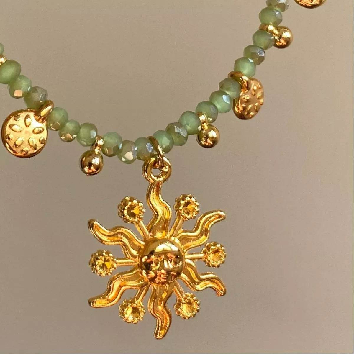 14K Gold-Plated Bead Sun Pendant Necklace - IntuitiveEncBoutique