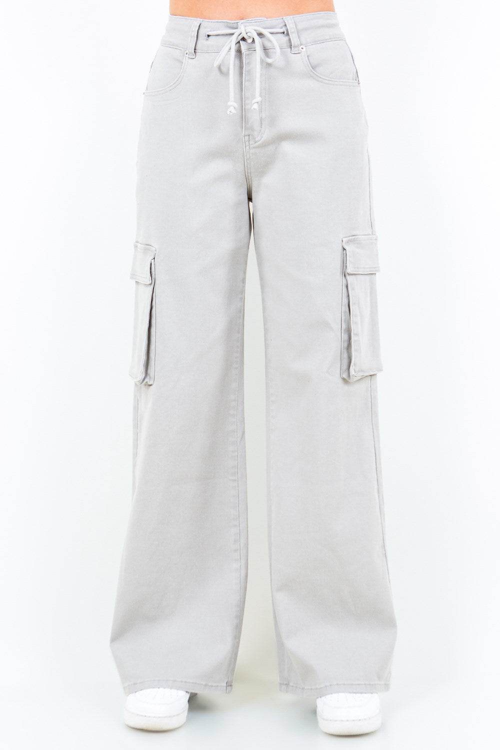 American Bazi Full Size Drawstring Wide Leg Cargo Pants Plus Size - IntuitiveEncBoutique