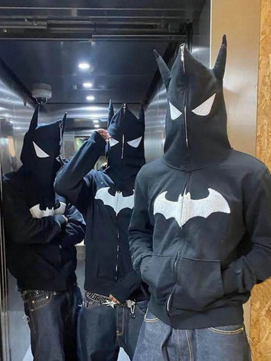 Men's Bat Embroidered Zip Up Hoodie - IntuitiveEncBoutique
