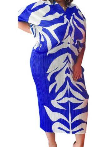 V-Neck Bat Sleeve Print Dress - IntuitiveEncBoutique