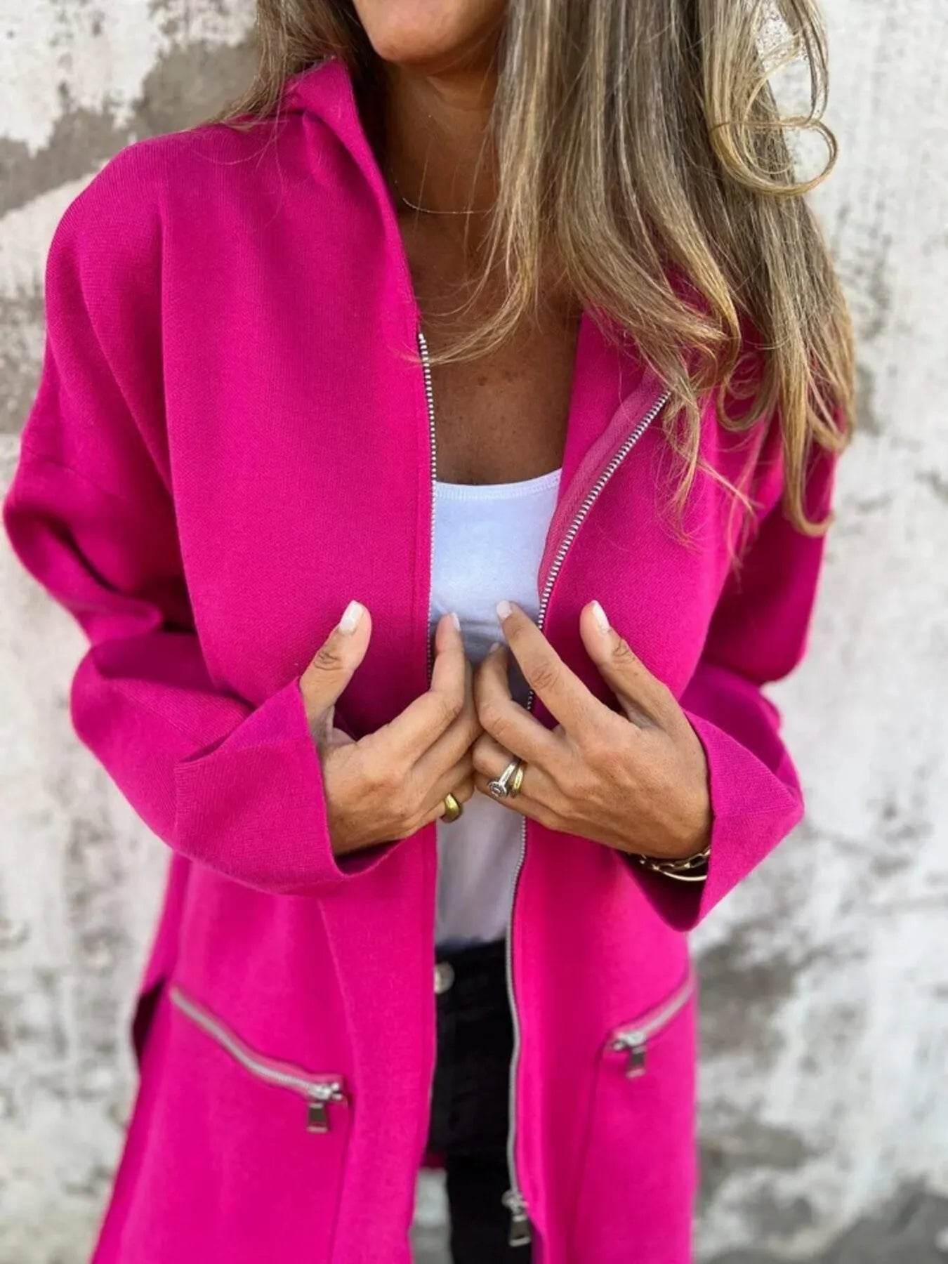 Full Size Zip Up Long Sleeve Hooded Outerwear Plus Size - IntuitiveEncBoutique