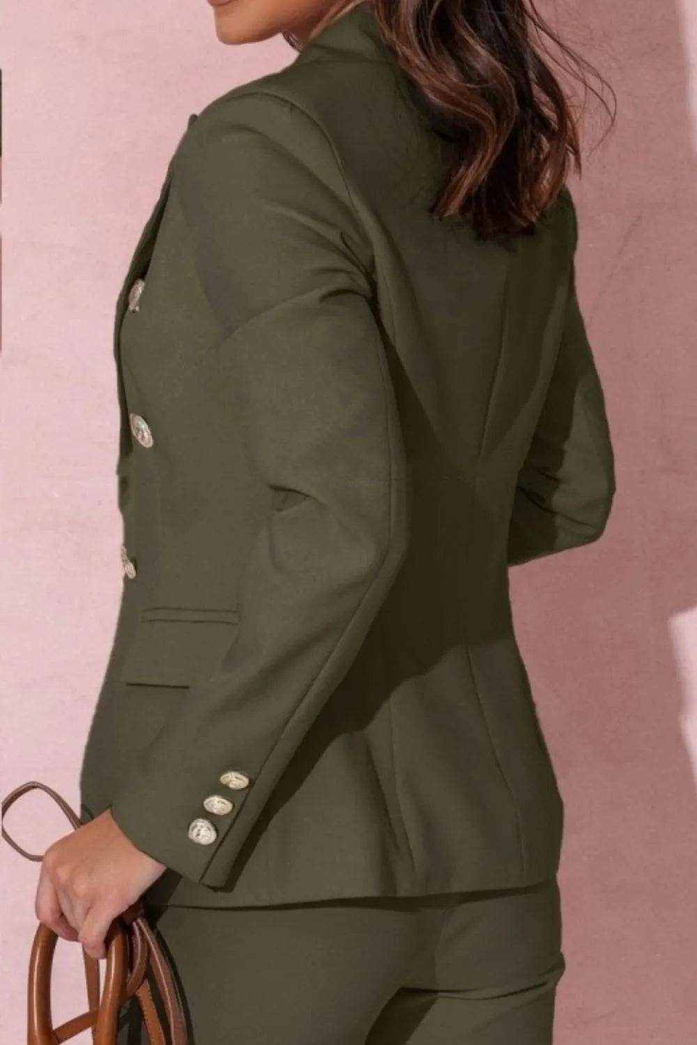 Full Size Lapel Collar Long Sleeve Blazer and Pants Set Plus Size - IntuitiveEncBoutique