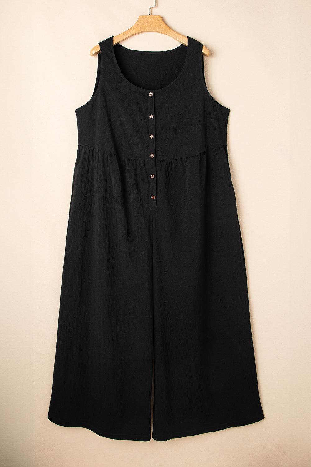Black Plus Size Sleeveless Button Front Loose Jumpsuit - IntuitiveEncBoutique