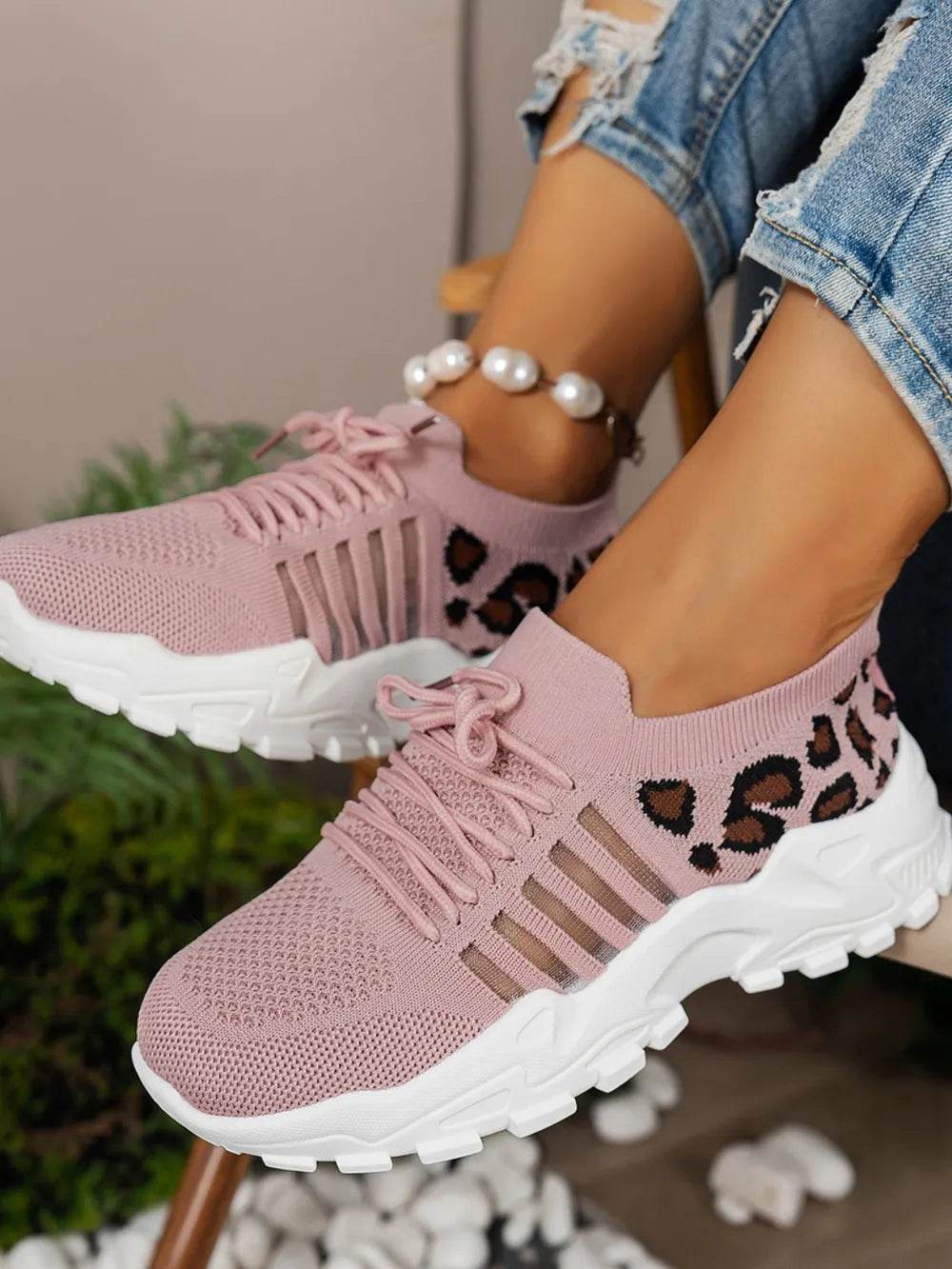 Cutout Leopard Lace Up Mesh Athletic - IntuitiveEncBoutique