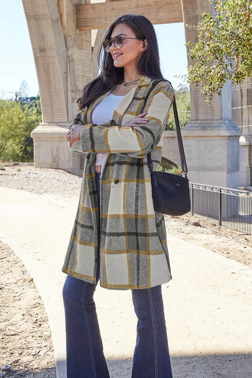 Double Take Full Size Plaid Button Up Lapel Collar Coat - IntuitiveEncBoutique