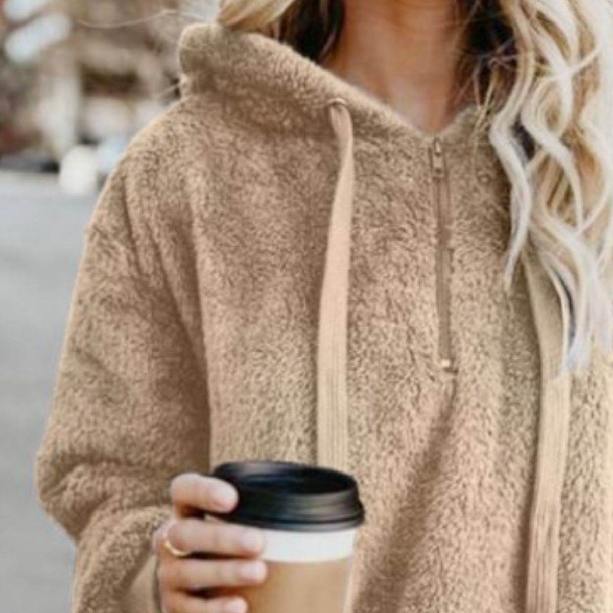 Full Size Quarter-Zip Drawstring Teddy Hoodie - IntuitiveEncBoutique