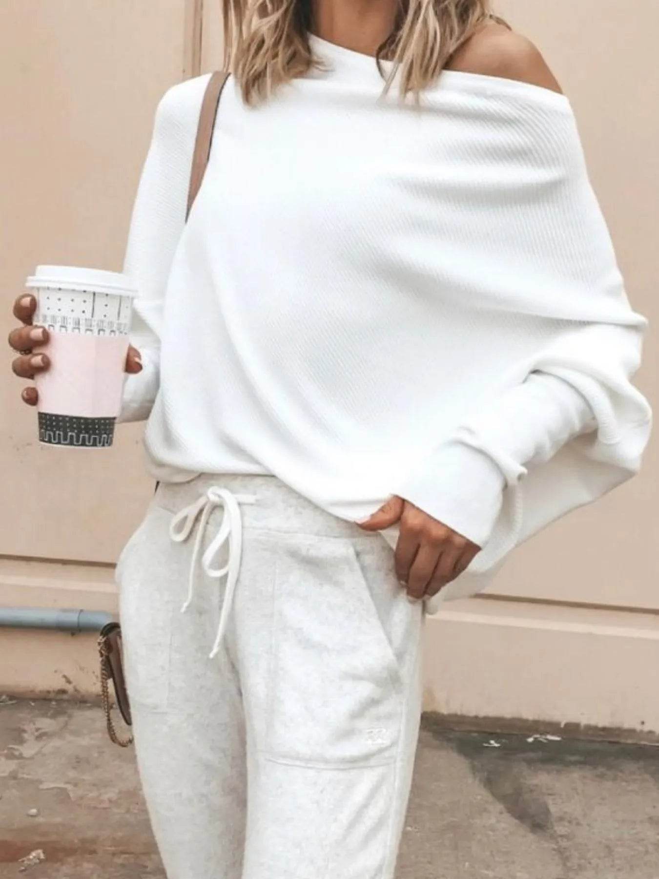 Full Size Single Shoulder Ribbed Knit Top Plus Size - IntuitiveEncBoutique