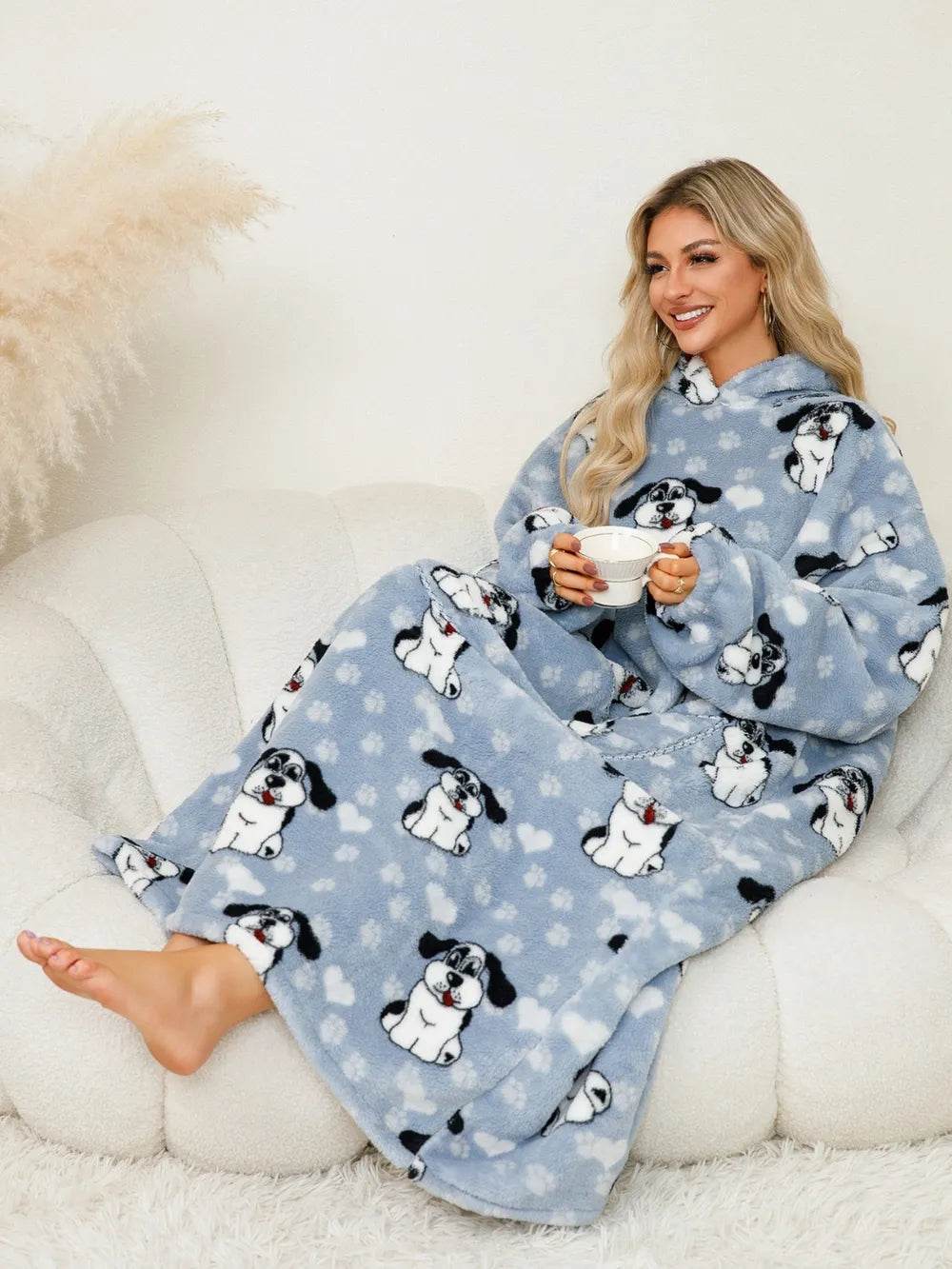 Fuzzy Pocketed Long Sleeve Hooded Lounge Dress - IntuitiveEncBoutique