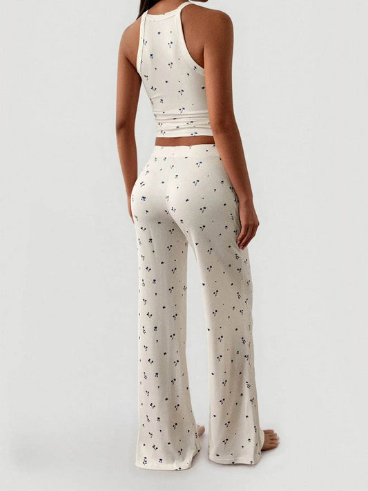 Floral Ribbed Cami and Wide Leg Pants Set - IntuitiveEncBoutique