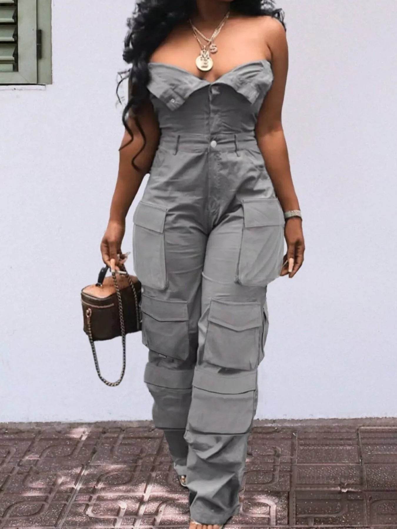 Tube Snap Down Cargo Jumpsuit - IntuitiveEncBoutique