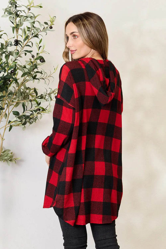 Heimish Full Size Plaid Button Front Hooded Shirt - IntuitiveEncBoutique