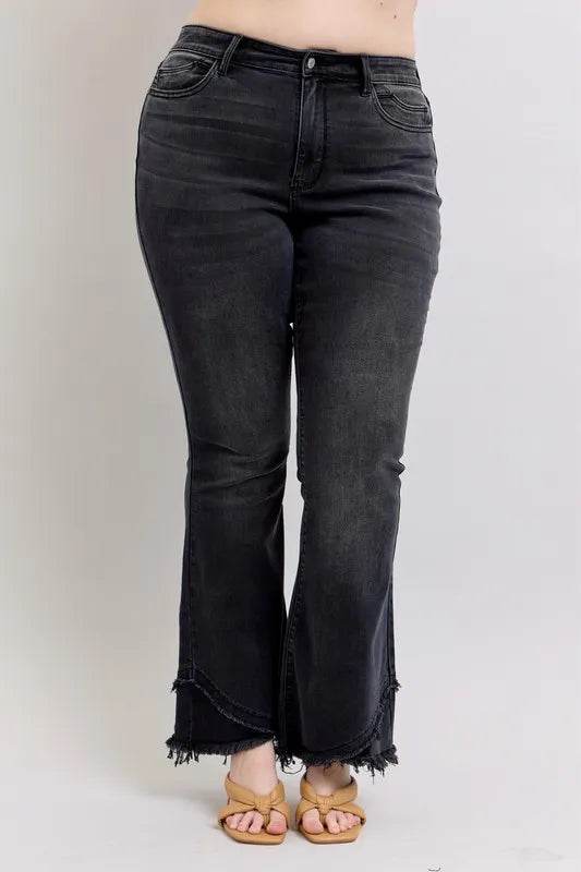 Judy Blue Full Size High Waist Flare W/ Mock Fray Tulip Hem Plus Size - IntuitiveEncBoutique