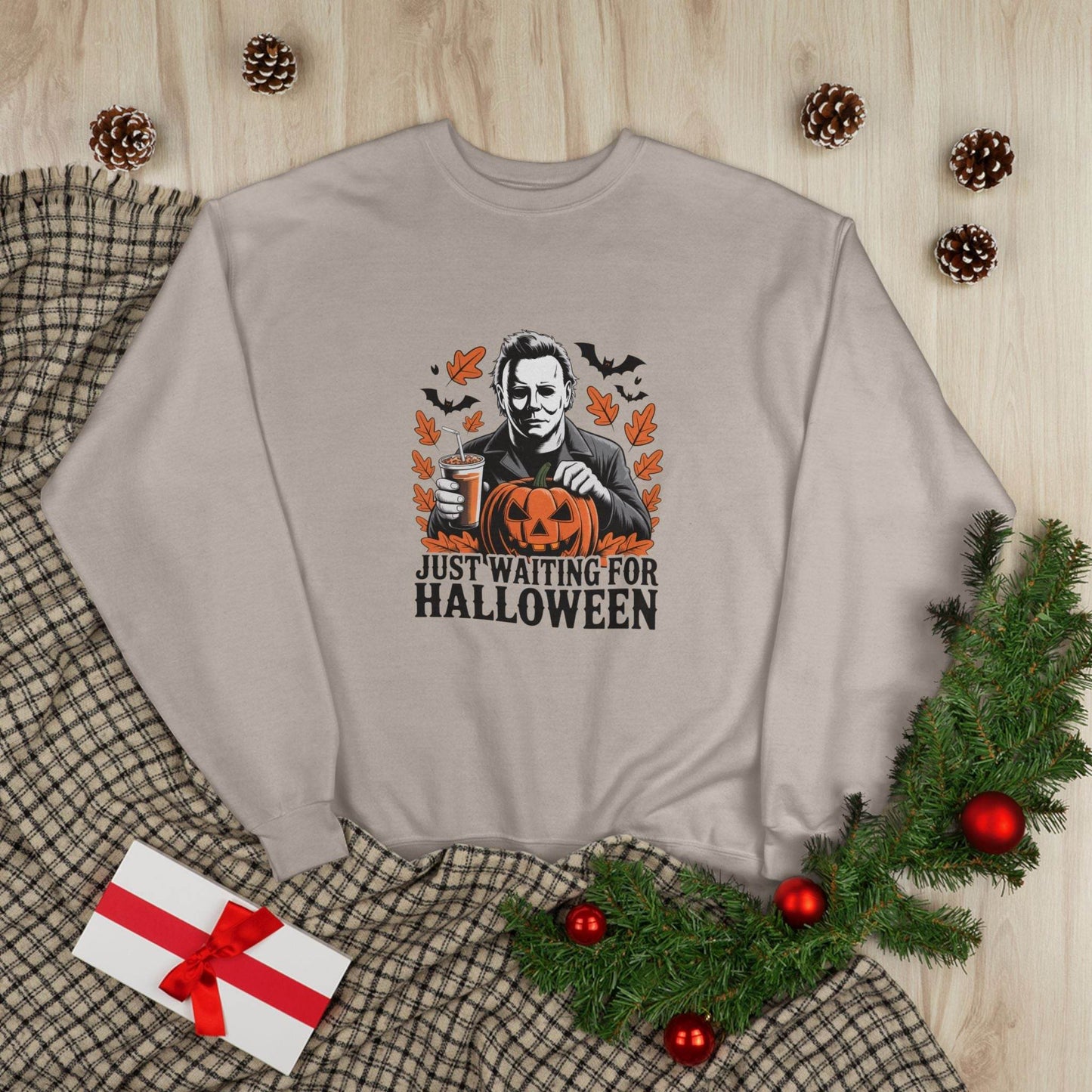 Halloween Sweatshirt - Just Waiting for Halloween | Unisex Crewneck Pullover, Fall Fashion, Halloween Gift, Cozy Sweater, Eco-Friendly Wear - IntuitiveEncBoutique