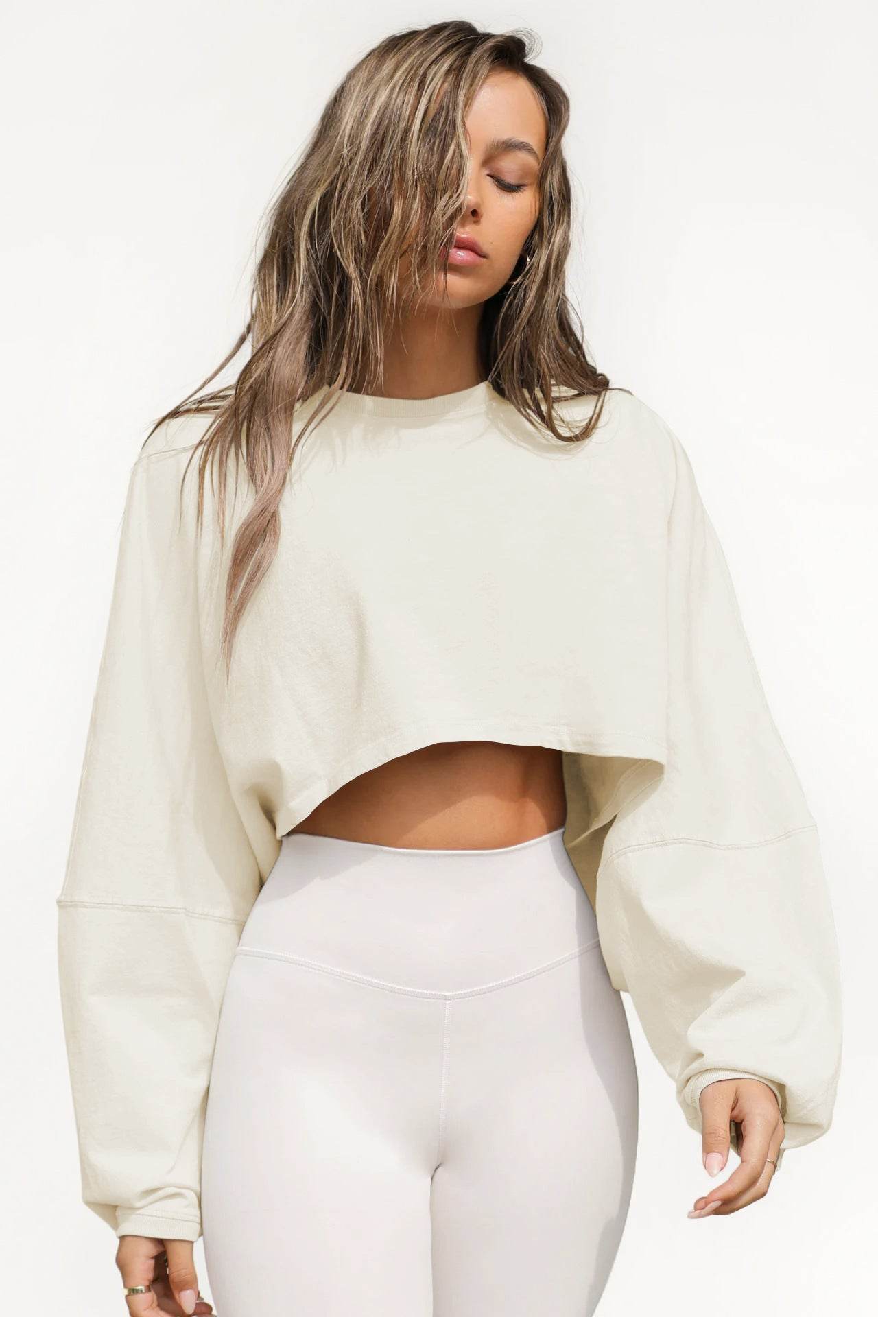 Vintage Hoodie Women's Long Sleeve Crop Knitwear Sport Yoga - IntuitiveEncBoutique