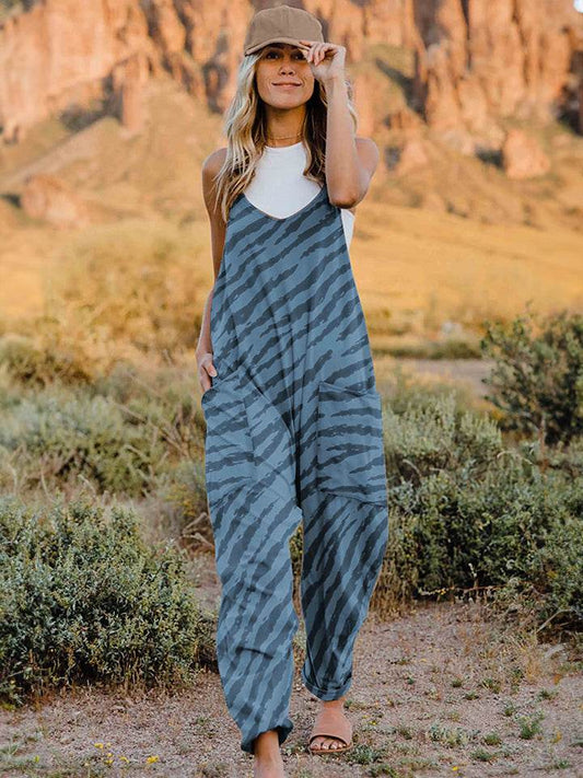 Double Take Full Size Printed V-Neck Sleeveless Jumpsuit - IntuitiveEncBoutique