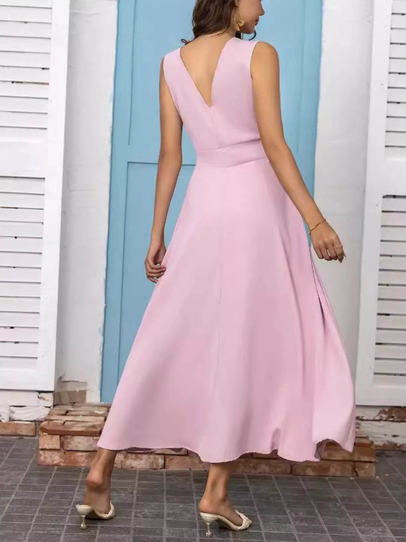 Full Size Slit V-Neck Sleeveless Dress Plus Size - IntuitiveEncBoutique