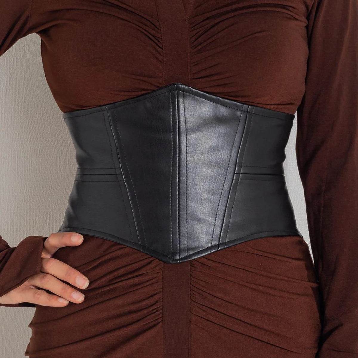 Plus Size Soft Leather Wide Y2K Black Elastic Corset Belt Female Stretch Cummerbunds Designer Belts For Women High Quality - IntuitiveEncBoutique