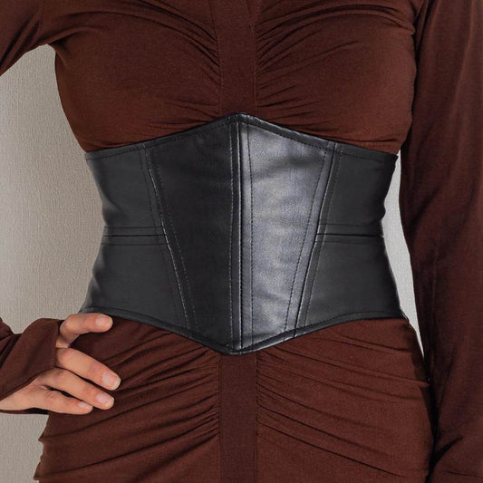 Plus Size Soft Leather Wide Y2K Black Elastic Corset Belt Female Stretch Cummerbunds Designer Belts For Women High Quality - IntuitiveEncBoutique