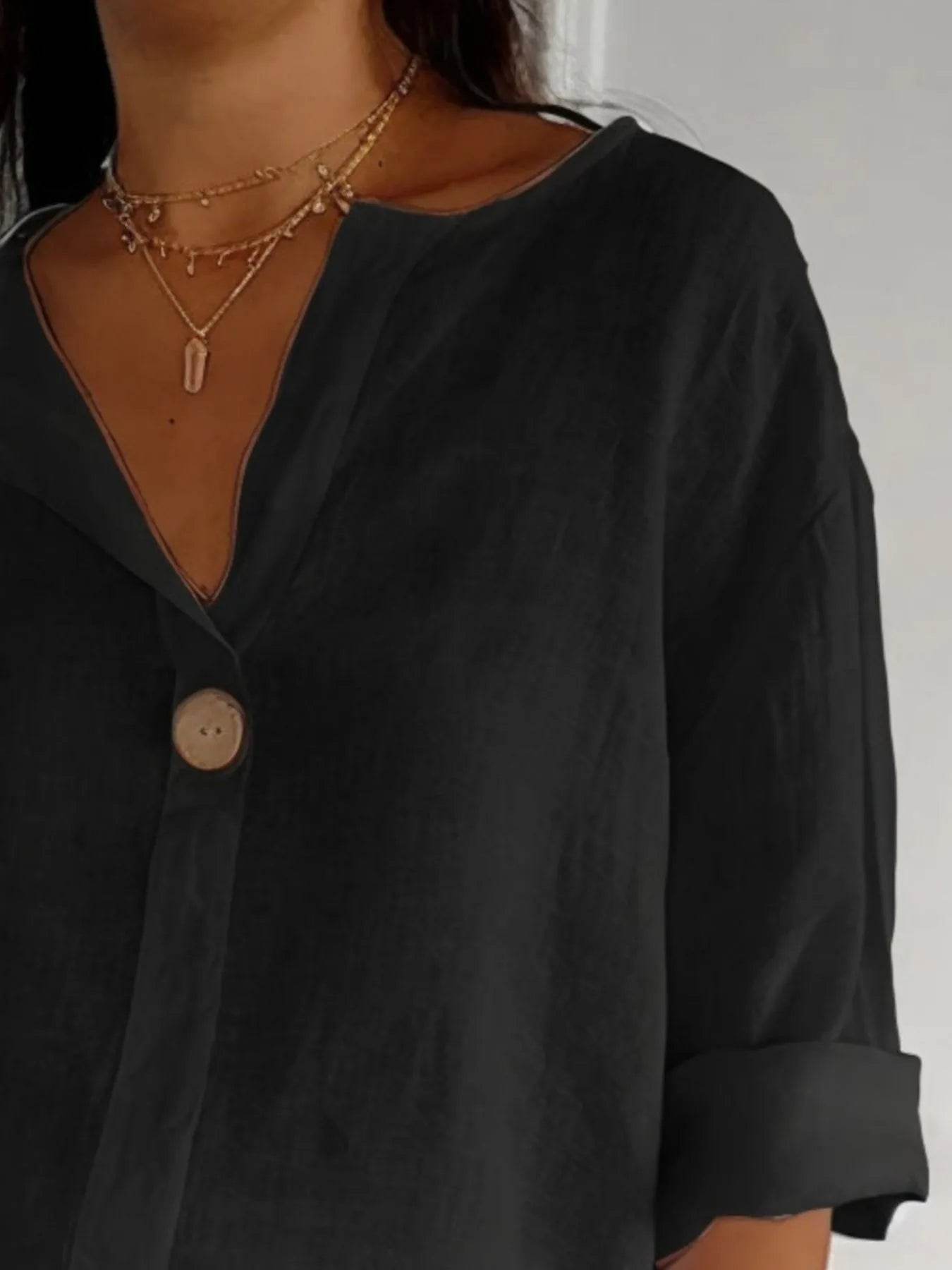 Full Size Casual Notched Drop Shoulder Blouse Plus Size - IntuitiveEncBoutique