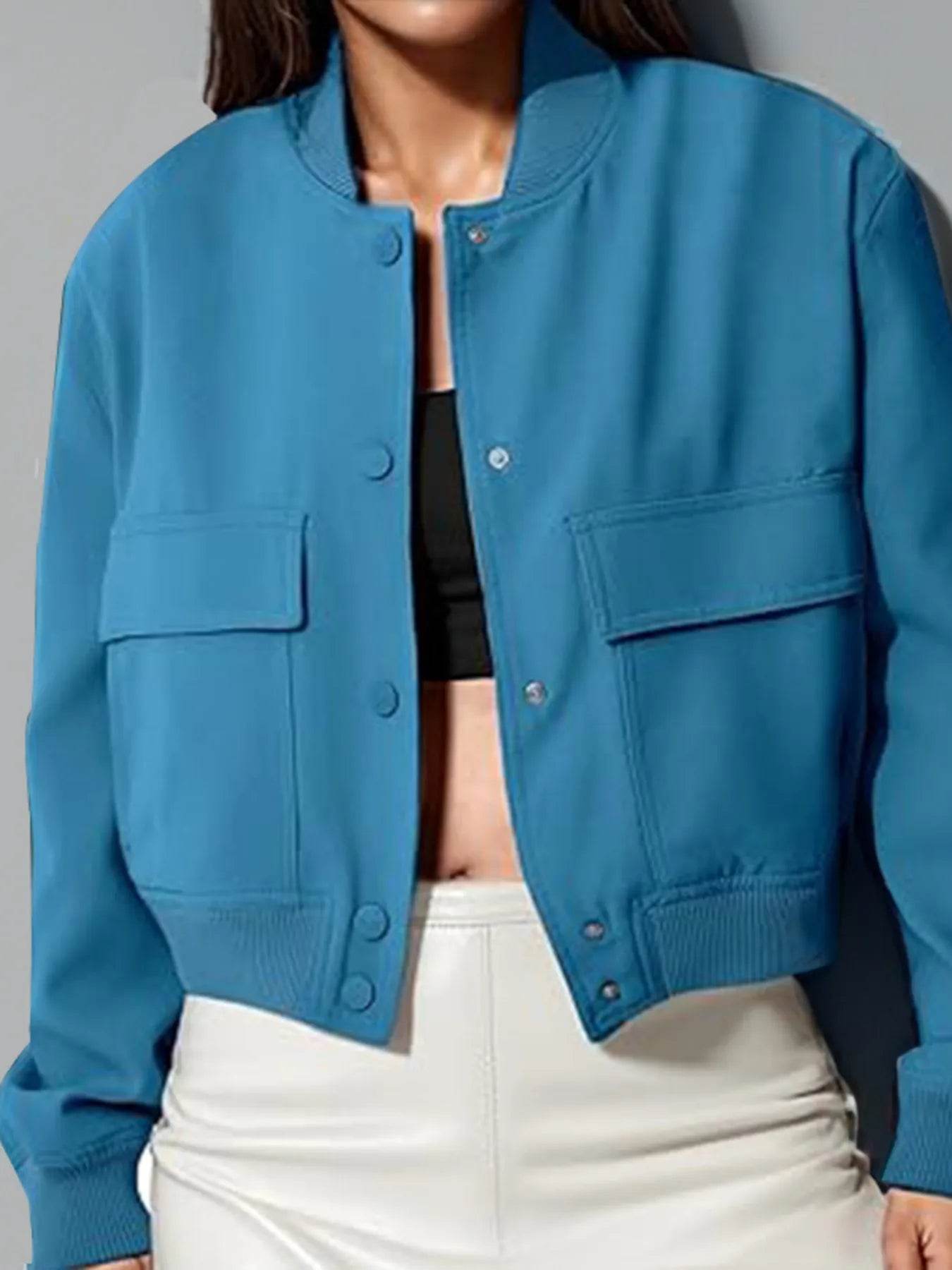 Full Size Cropped Snap Down Jacket Plus Size - IntuitiveEncBoutique