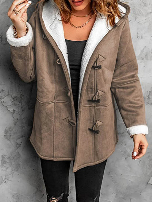 Full Size Cozy Sherpa Lined Toggle Coat with Hood Plus Size - IntuitiveEncBoutique