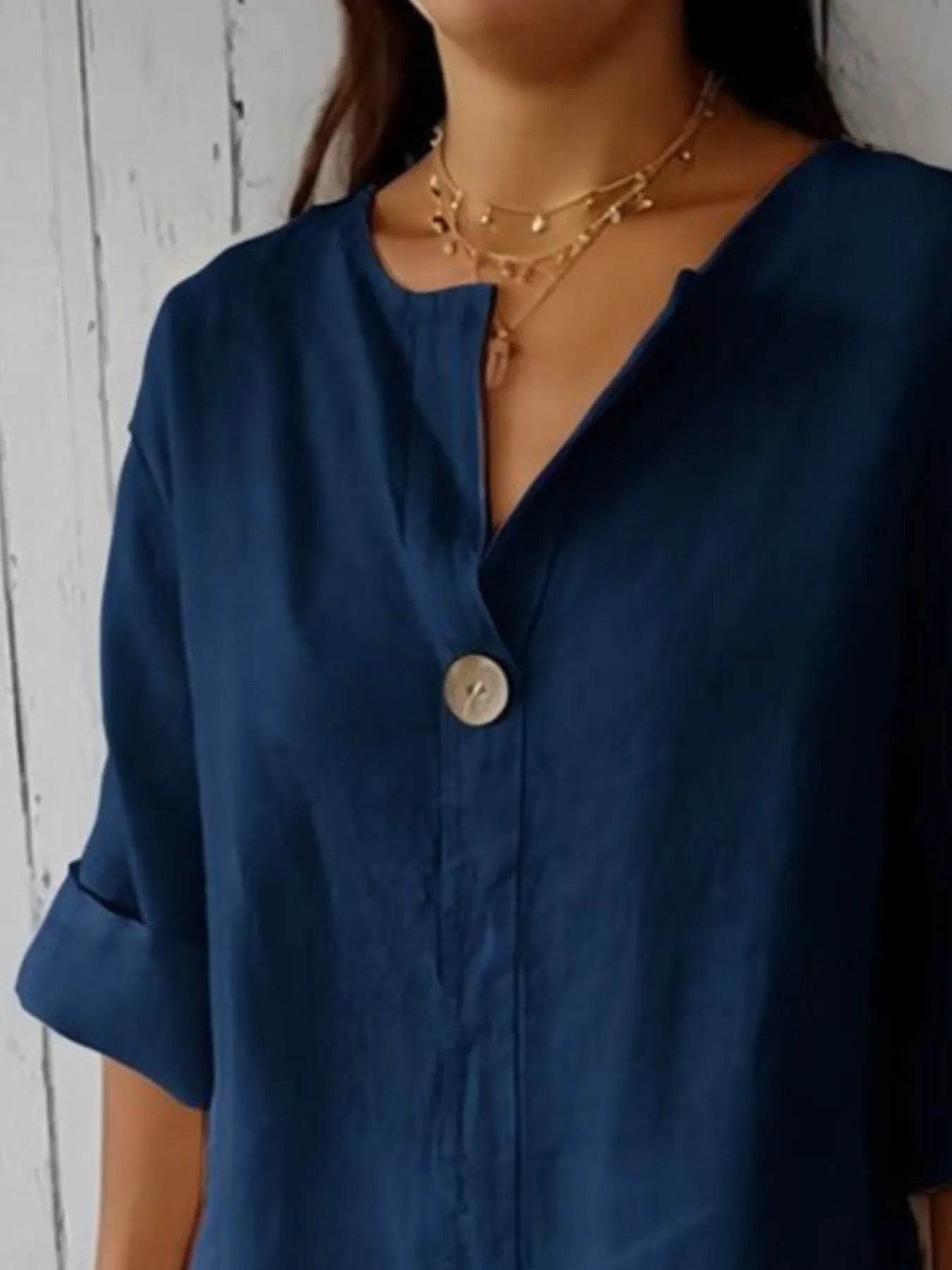 Full Size Casual Notched Drop Shoulder Blouse Plus Size - IntuitiveEncBoutique
