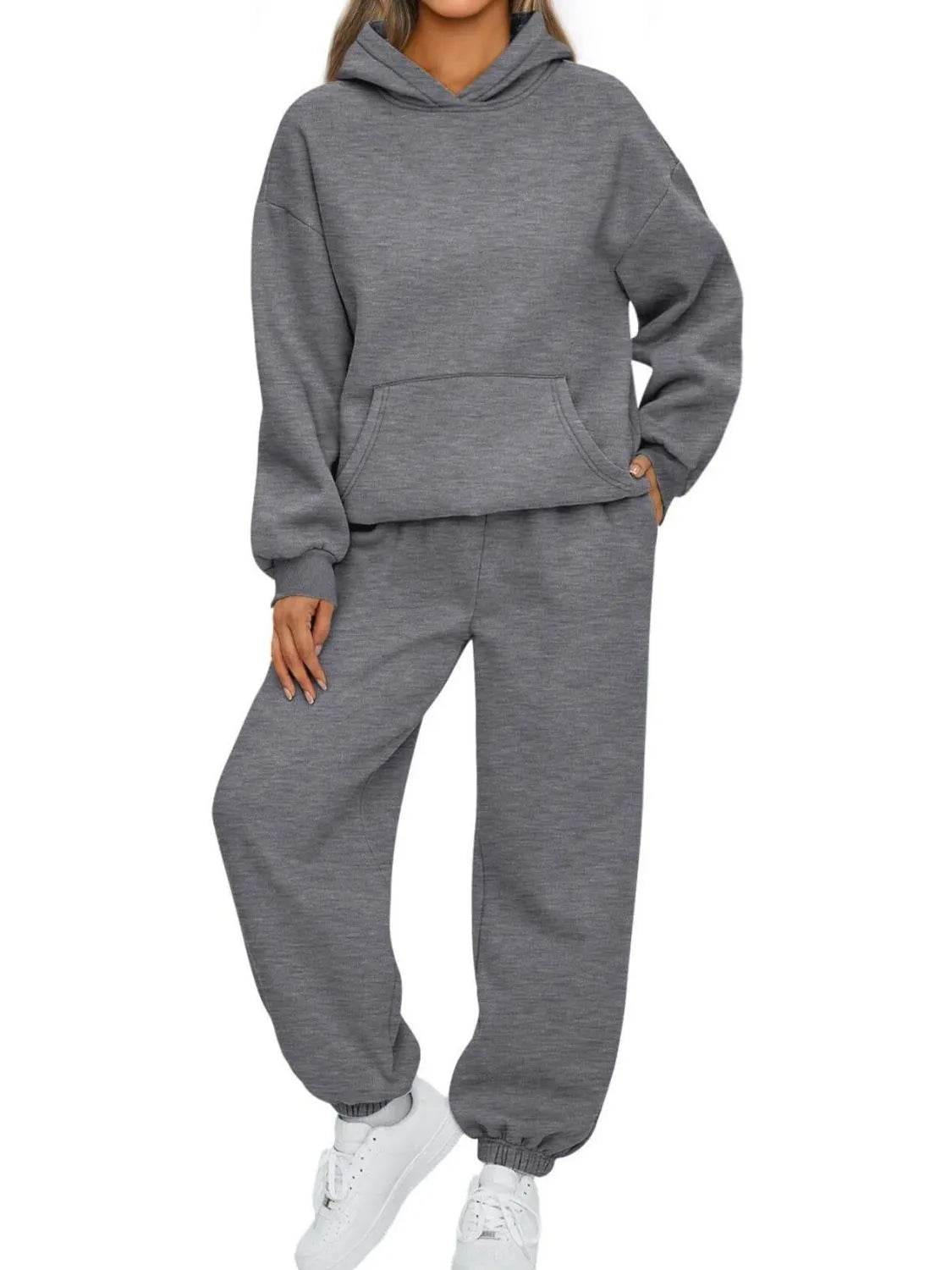 Full Size Kangaroo Pocket Hoodie and Joggers Set Plus Size - IntuitiveEncBoutique