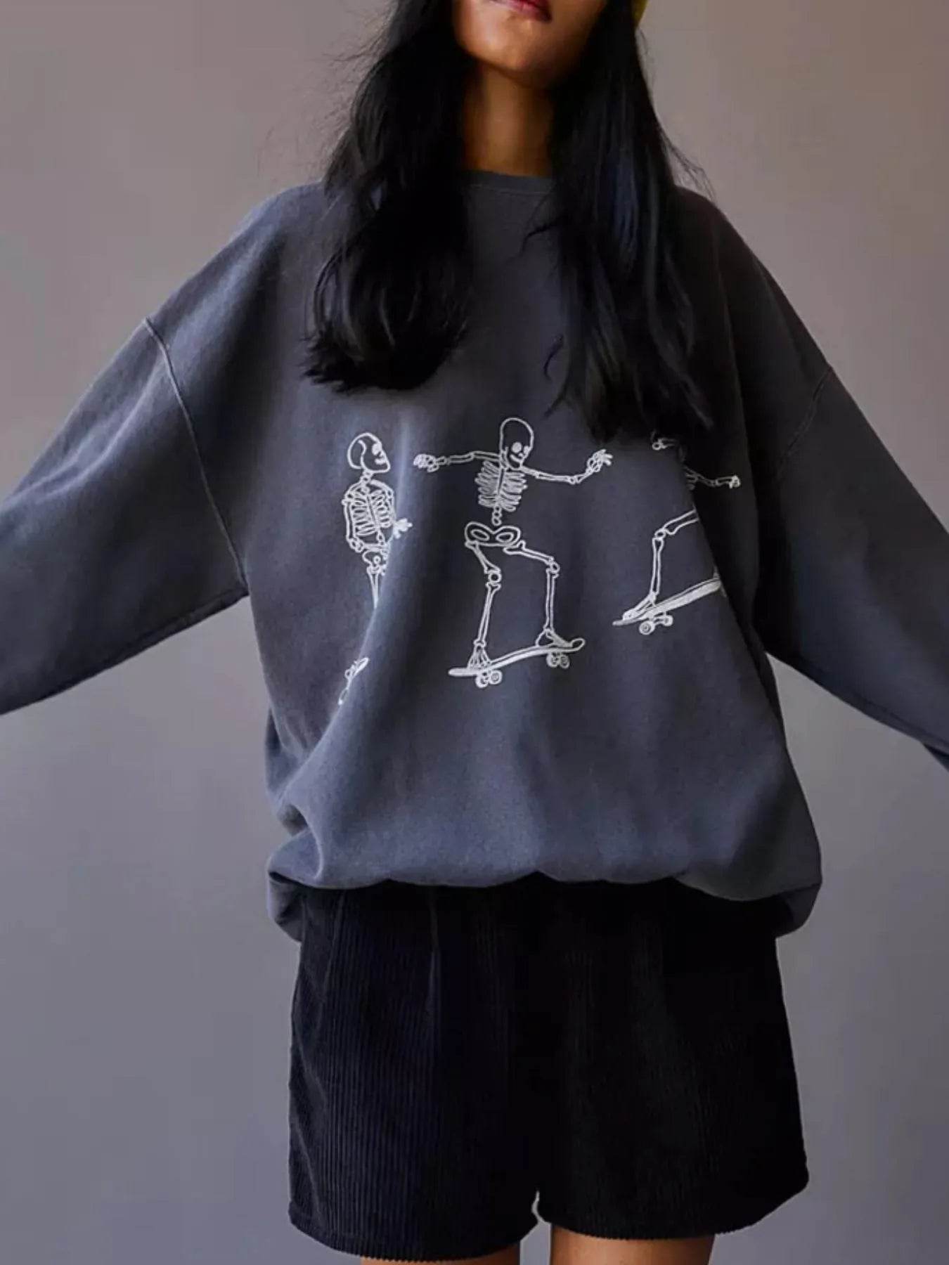 Skeleton Graphic Oversized Sweatshirt - IntuitiveEncBoutique