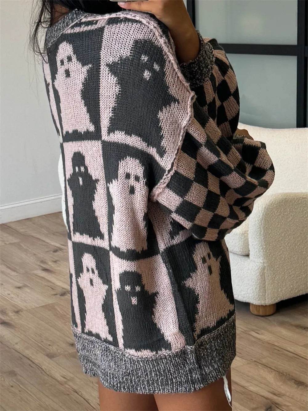 Ghost Dropped Shoulder Long Sleeve Sweater - IntuitiveEncBoutique
