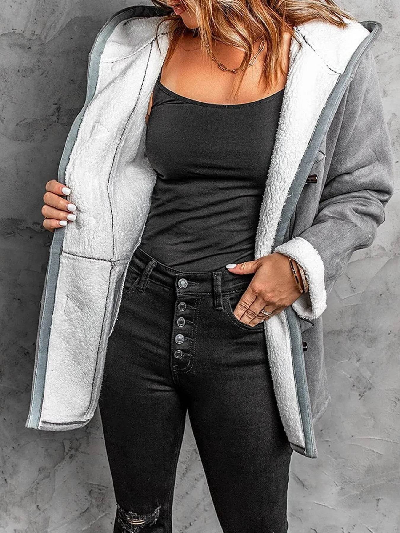 Full Size Cozy Sherpa Lined Toggle Coat with Hood Plus Size - IntuitiveEncBoutique