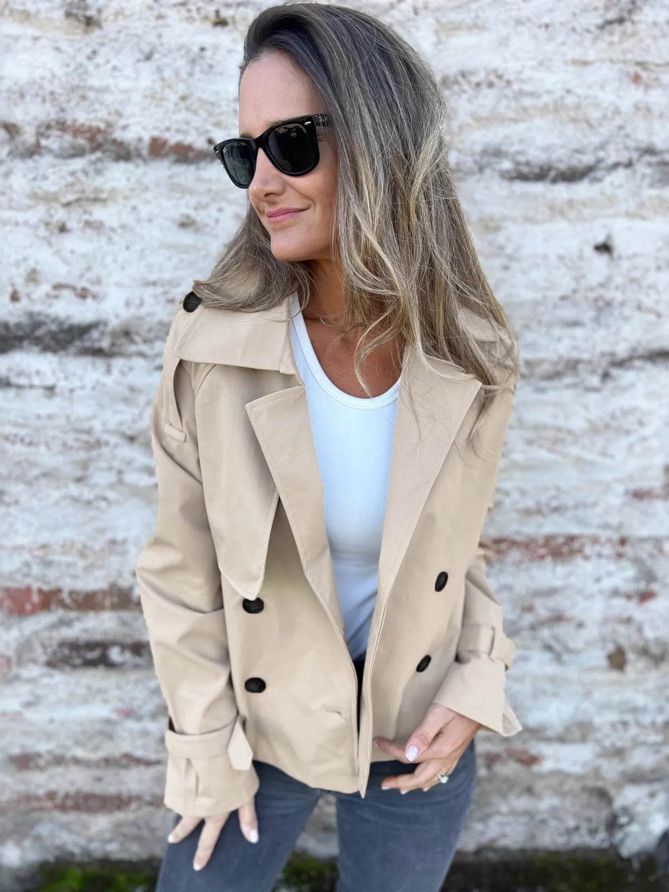 Full Size Long Sleeve Button Up Trench Coat Plus Size - IntuitiveEncBoutique