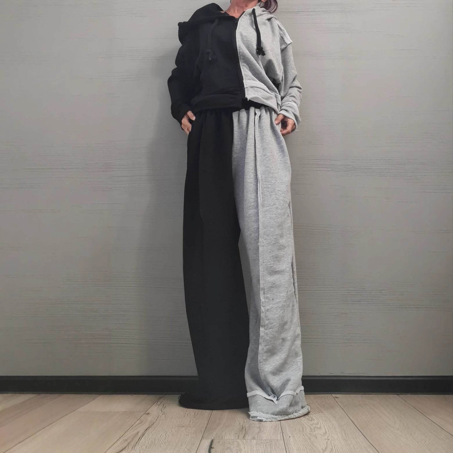 Loose long sleeved sweatshirt zipper jacket camouflage splicing casual pants set - IntuitiveEncBoutique