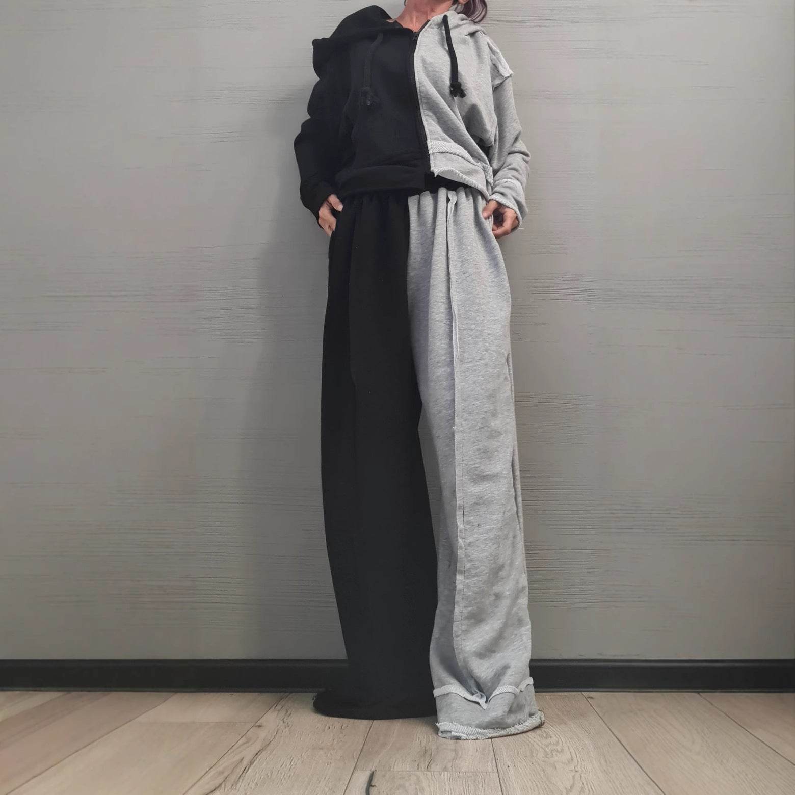 Loose long sleeved sweatshirt zipper jacket camouflage splicing casual pants set - IntuitiveEncBoutique