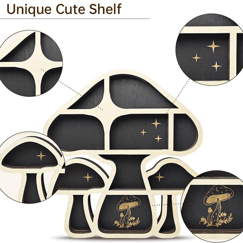 Adorable Mushroom - themed Decor. Wall - mounted Wooden Floating Mushroom Shelf. Ideal as a Crystal Display Shelf or a Rock Gem - IntuitiveEncBoutique