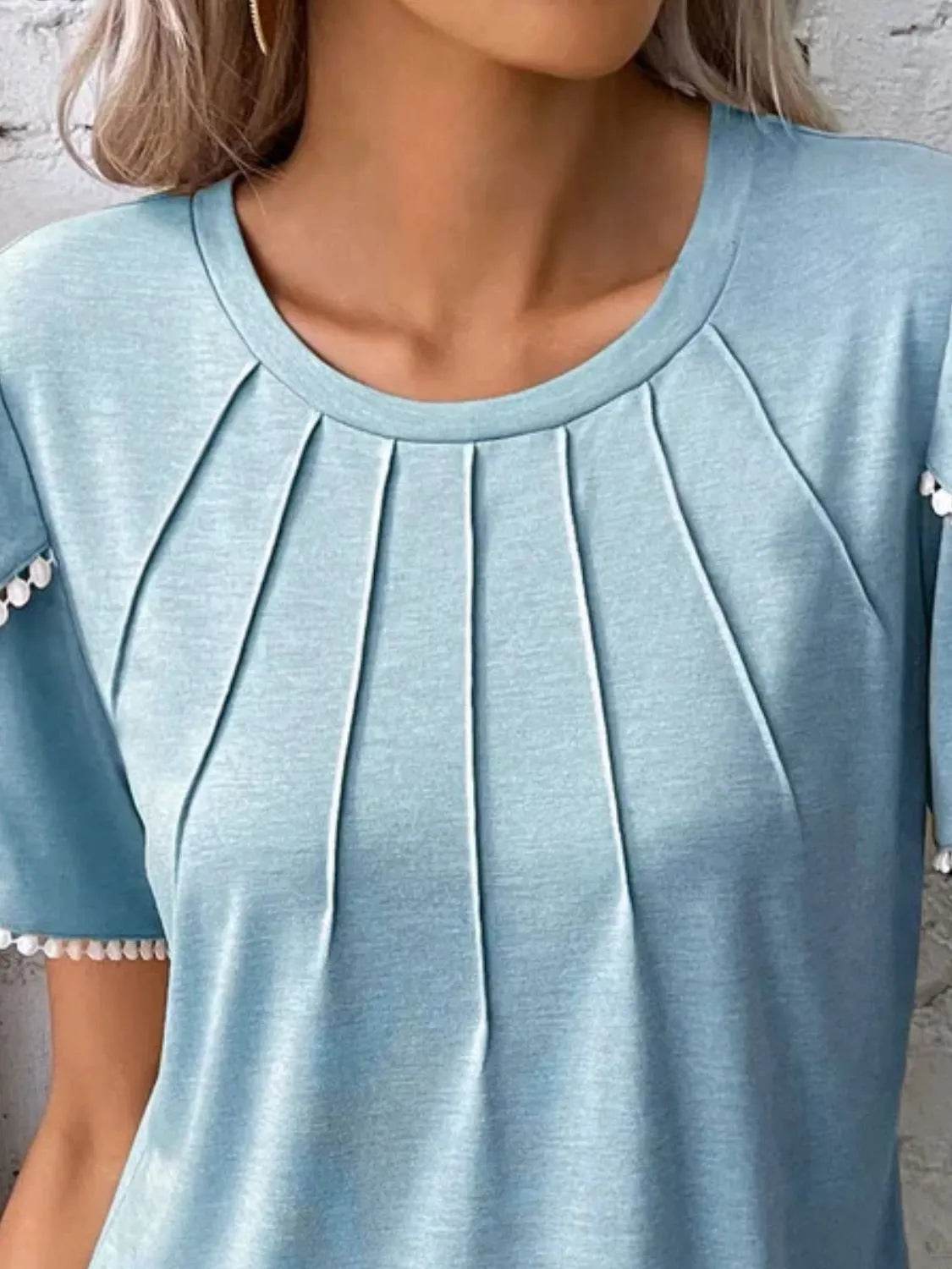Full Size Round Neck Petal Sleeve Blouse Plus Size - IntuitiveEncBoutique