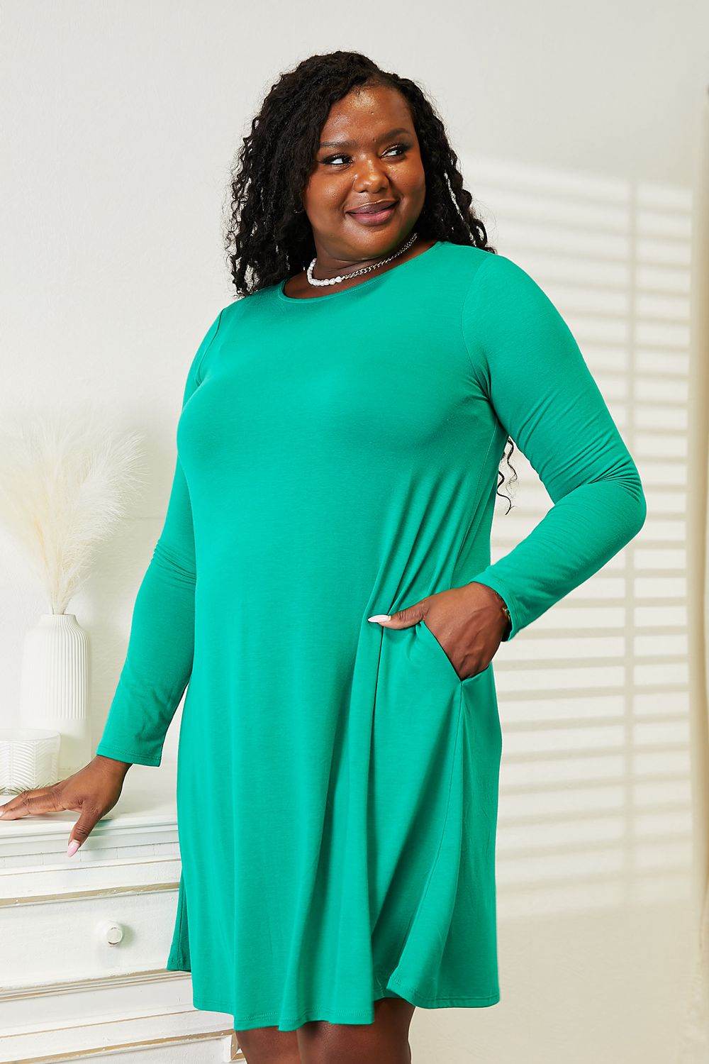Zenana Full Size Long Sleeve Flare Dress with Pockets - IntuitiveEncBoutique