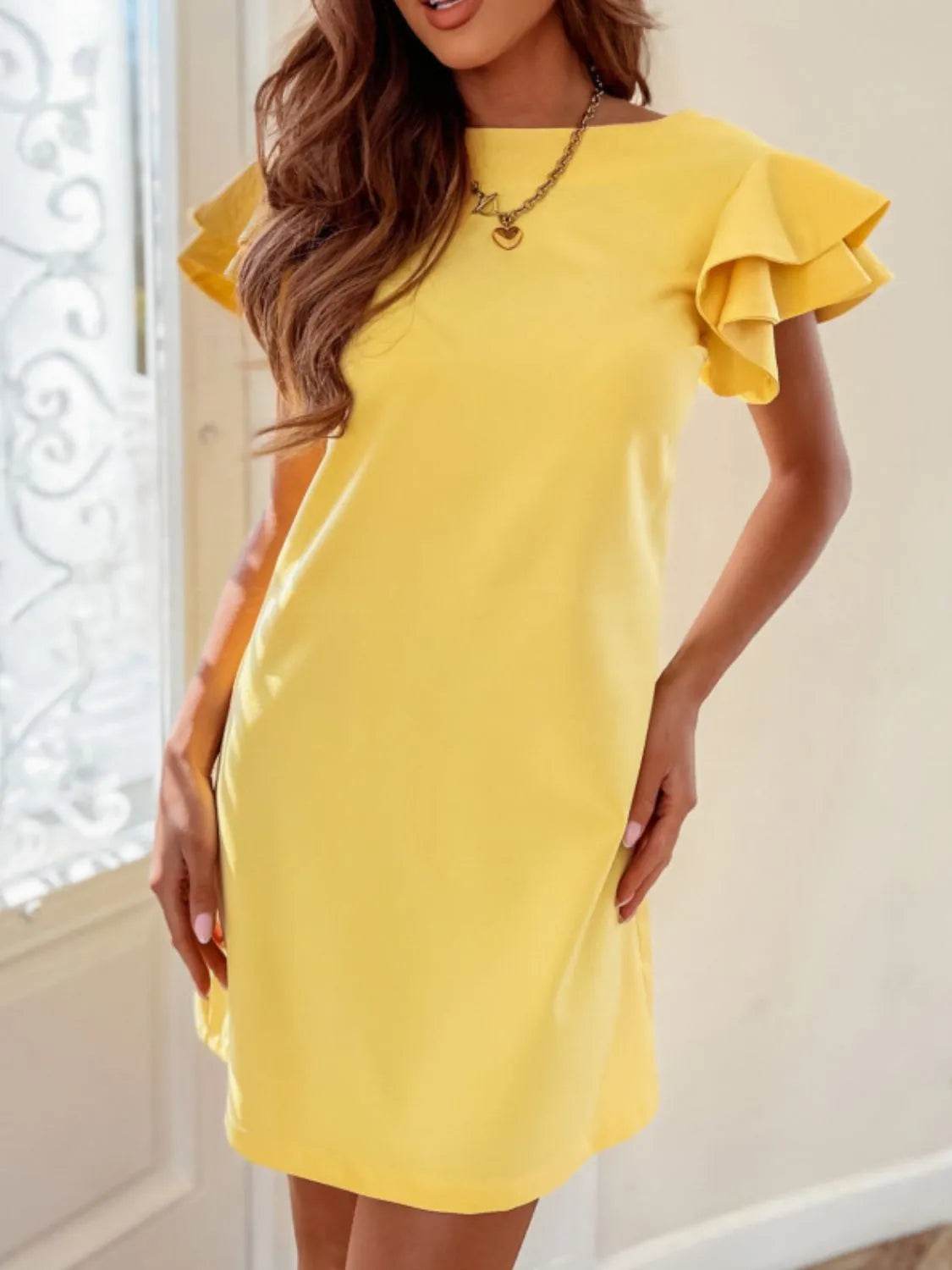 Ruffled Layered Short Sleeve Mini Dress - IntuitiveEncBoutique