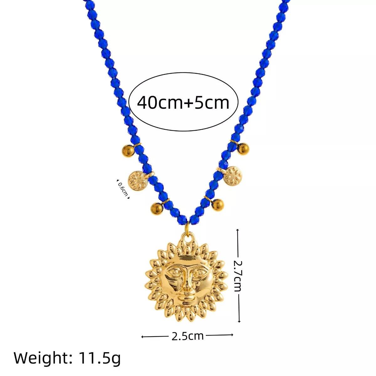 14K Gold-Plated Bead Sun Pendant Necklace - IntuitiveEncBoutique