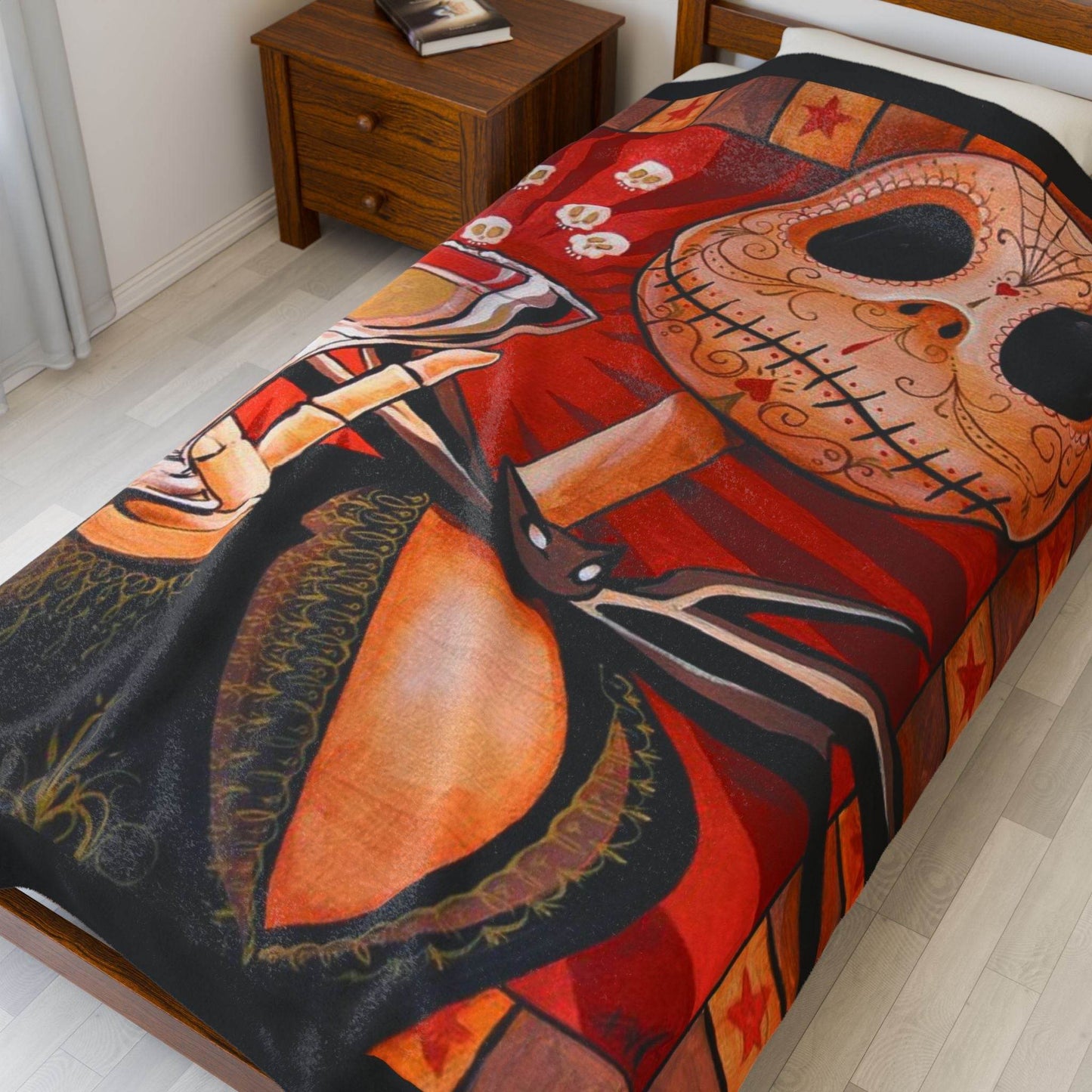 Velveteen Plush Blanket - Cozy Jack Skeleton Design, Halloween Decor, Movie-inspired Gift, Snuggly Throw, Unique Home Accent - IntuitiveEncBoutique