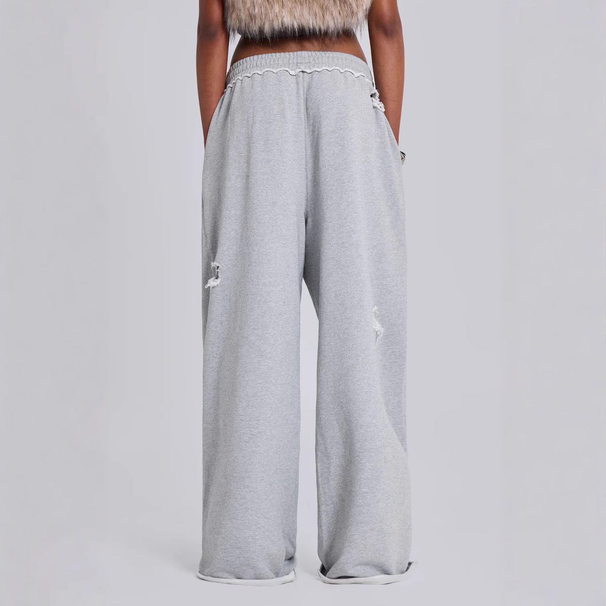 Trendy Casual Pants Street Hip-hop Distressed Design Wide-leg Loose Sweatpants