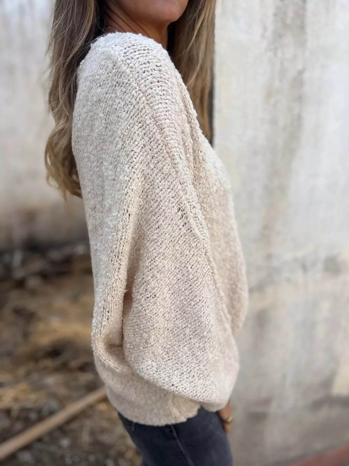Full Size V-Neck Long Sleeve Sweater Plus Size - IntuitiveEncBoutique