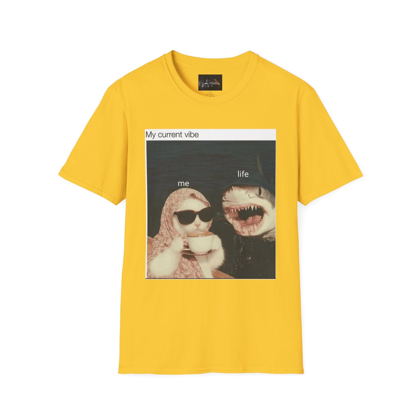 My Current Vibe T-Shirt, Funny Cat Shark Tee for Casual Outings, Unique Gift for Cat Lovers, Summer Style, Chill Vibes